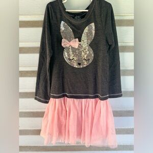 Pink& violet sequin girls pink/ charcoal bunny dress with lace tutu size 10.